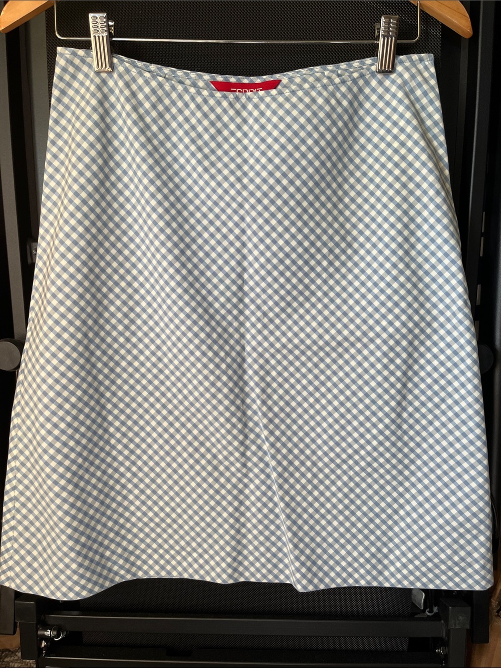 Esprit Light Blue and White Gingham A-Line Skirt